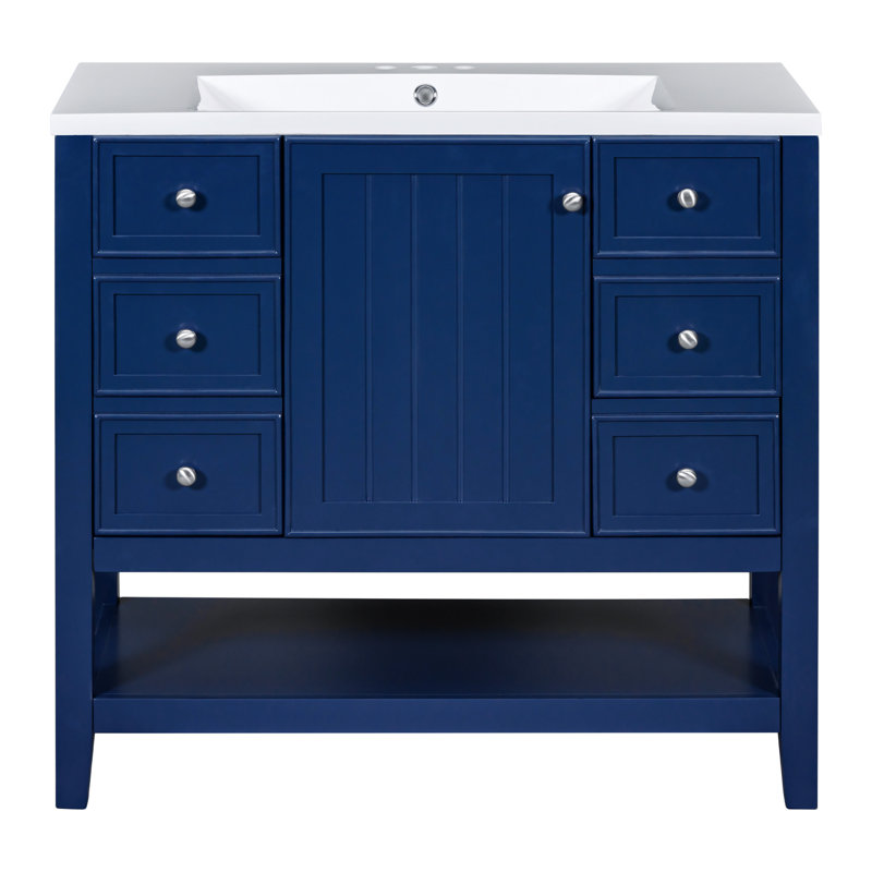 Meuble-lavabo 36 po avec lavabo et porte, armoire de rangement en céramique, Bleu