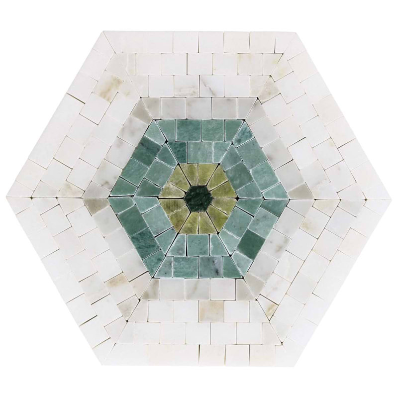 Ako 6" Hexagon Marble Micro Mosaic Tile, Verde Green