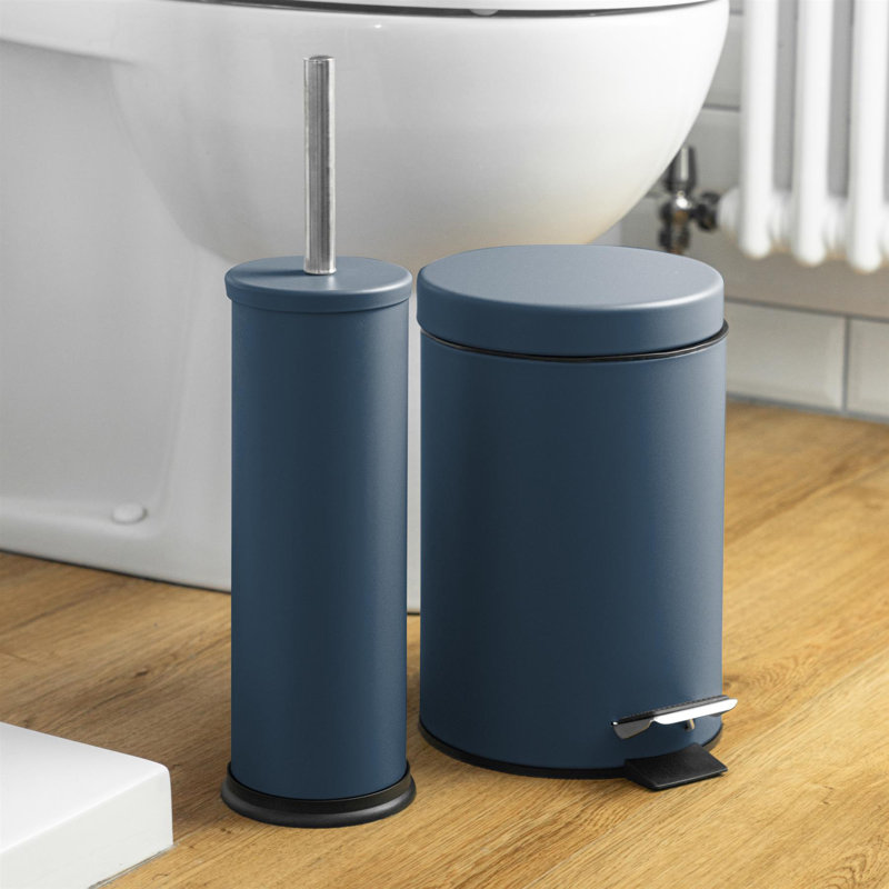 Harbour Housewares Round Bathroom Bin & Brush Set, Blue
