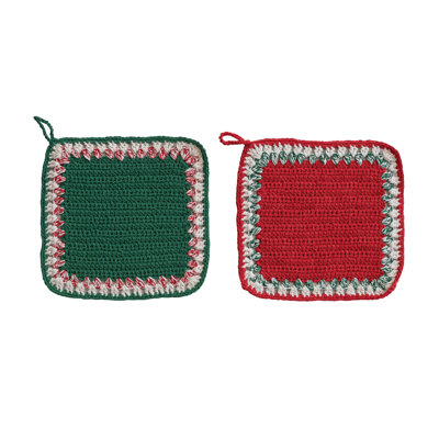 Crocheted Cotton Pot Holder With Classic Contrast Border