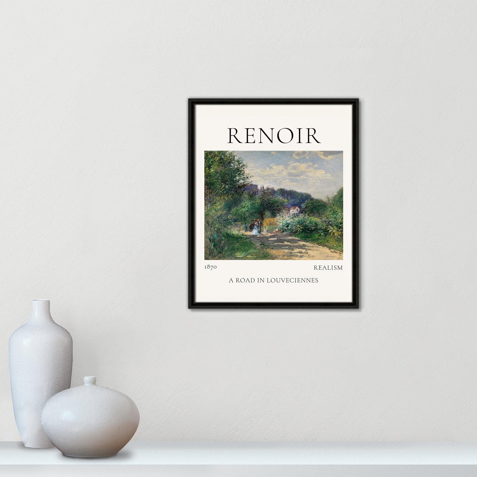 Old Masters Collection " A Road In Louveciennes " by Auguste Renoir, Espresso Floater Frame, No, 21.5" H x 17.5" W x 2" D