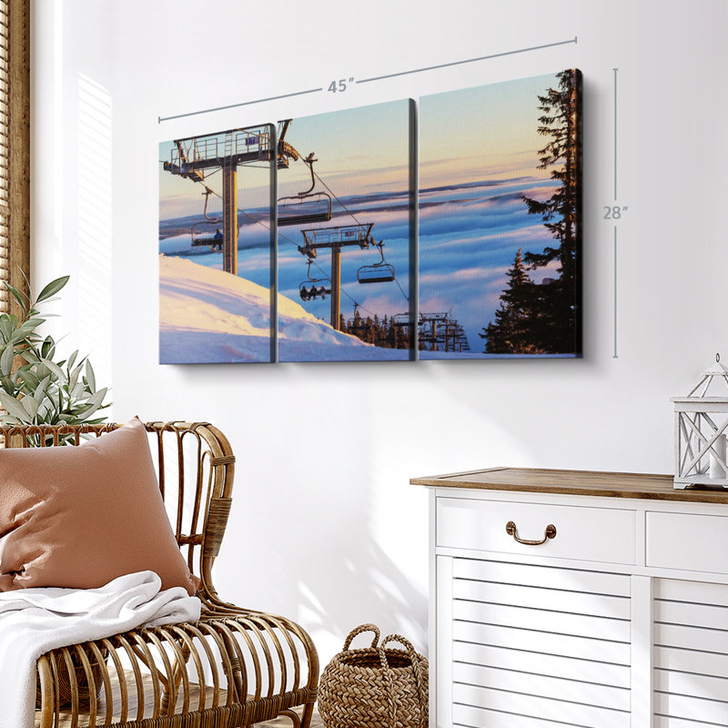 «Ski Lève At Sunset», 3 pièces sur toile, H 28 po x l 45 po x P 1,25 po