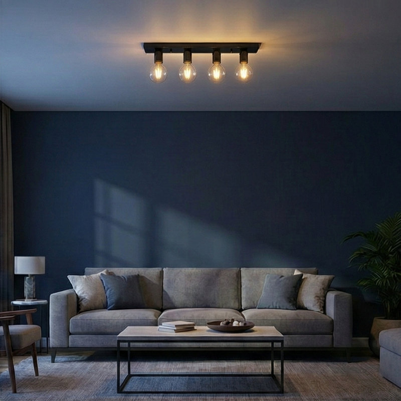 Plafonnier semi-encastré 4 lumières Harmon, Noir / blanc