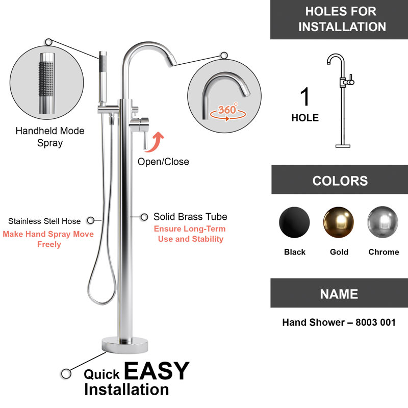 1 Tub Filler with Hand Shower and Diverter Tub Faucet, Chrome