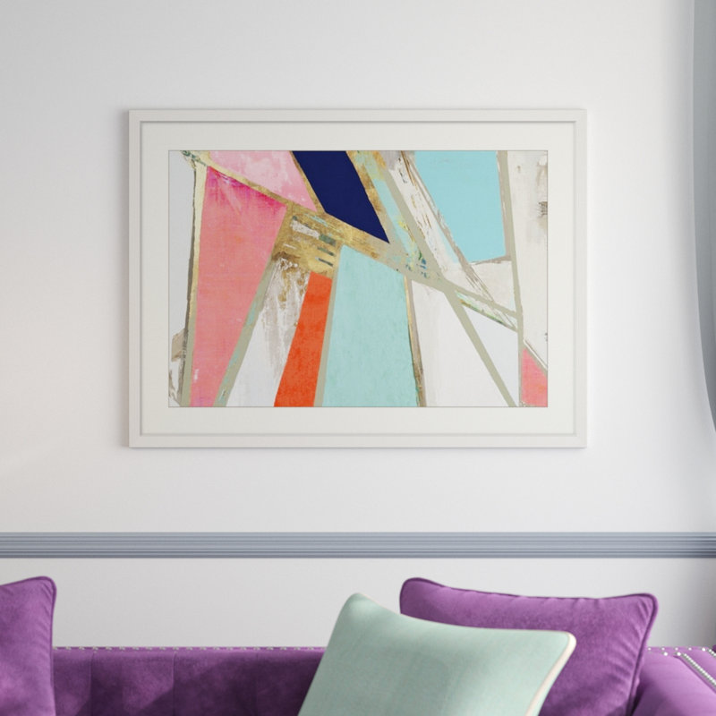 Warm Geometric by PI Studio - Painting, 28" H x 38" W x 1" D, White Framed