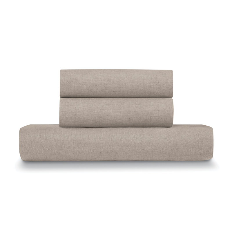  French Linen Cotton 3-Piece Duvet Cover Set, King, Natural