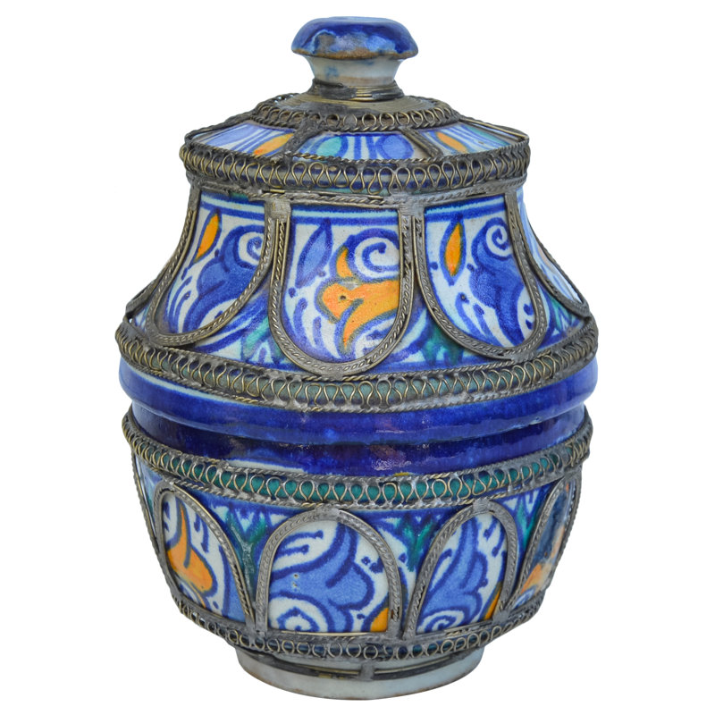 Bol décoratif en céramique orange / bleu / argent