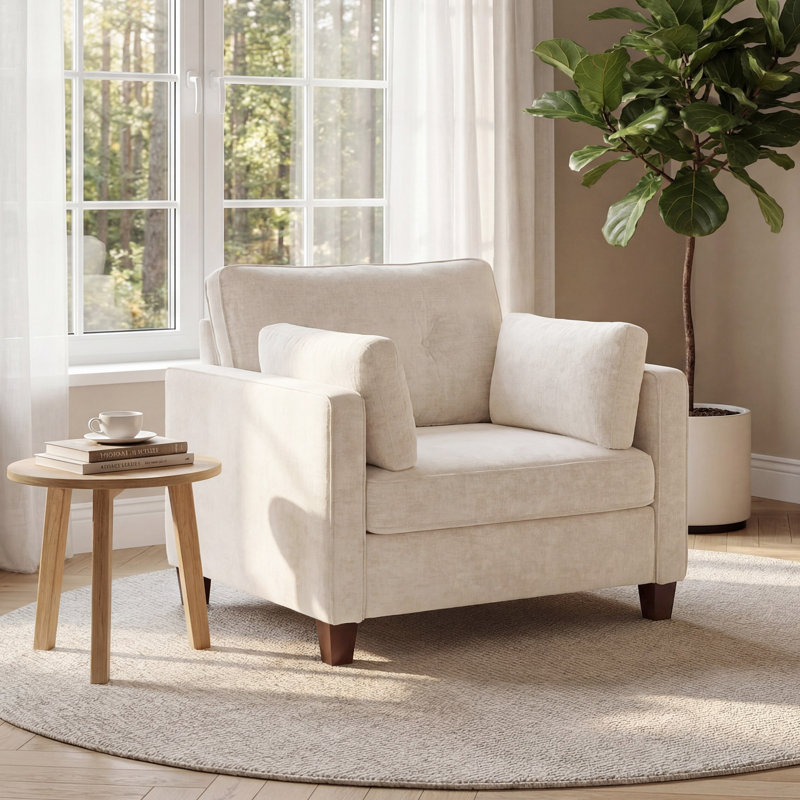 40.9" Oversized Accent Chair With 32" Extra-Wide Seat, 6.7" Thick Cushion Comfy Tufted Armchair With Solid Wood Legs  And 2 Pillows, Chenille