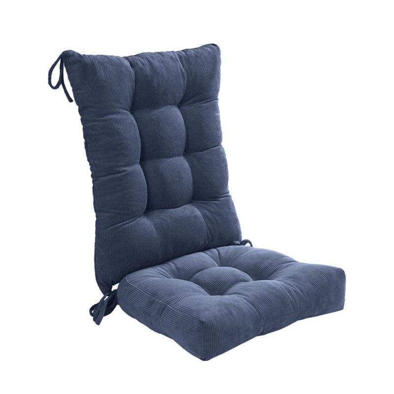 Double Fixation Non-Slip Rocking Chair Cushion Set - High Rebound Sponge Filled Corduroy/Cross Flower Seat & Back Pad for Study, Bedroom & Porch (Blue)