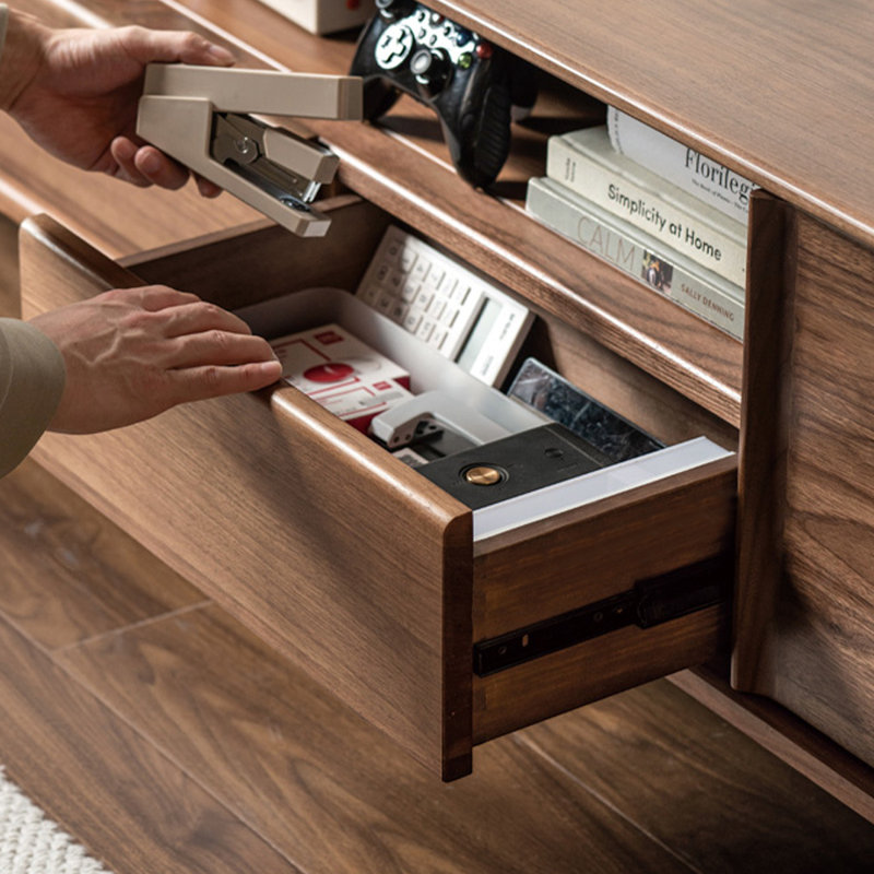 Meuble télé en bois de noyer avec tablette ouverte, H 19,68 po x L 86,61 po x l 13,78 po