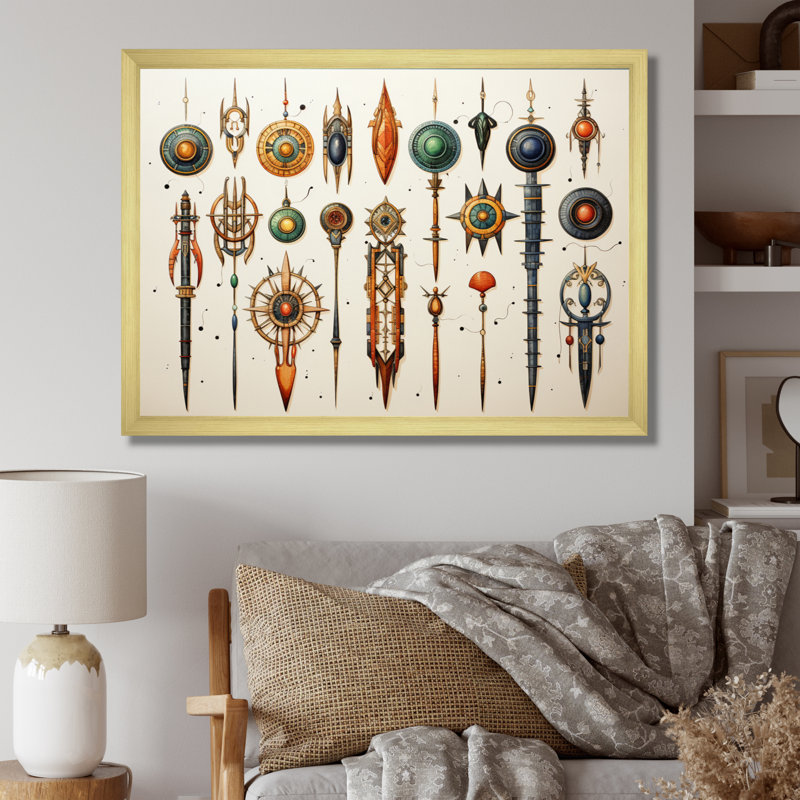 «African Sacred Symbols II» sur toile, H 30 po x l 40 po x P 1,5 po, Cadre doré à une seule photo