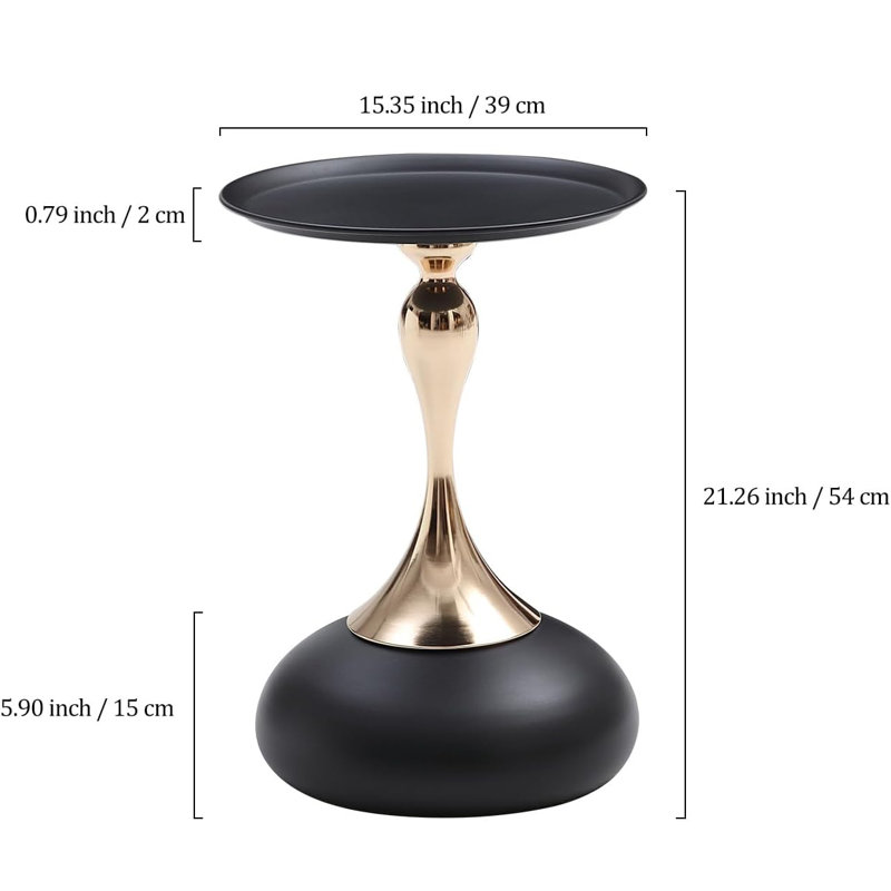 Modern Corner Accent Table Metal Round Unique End Tables Side Table, Black/Gold