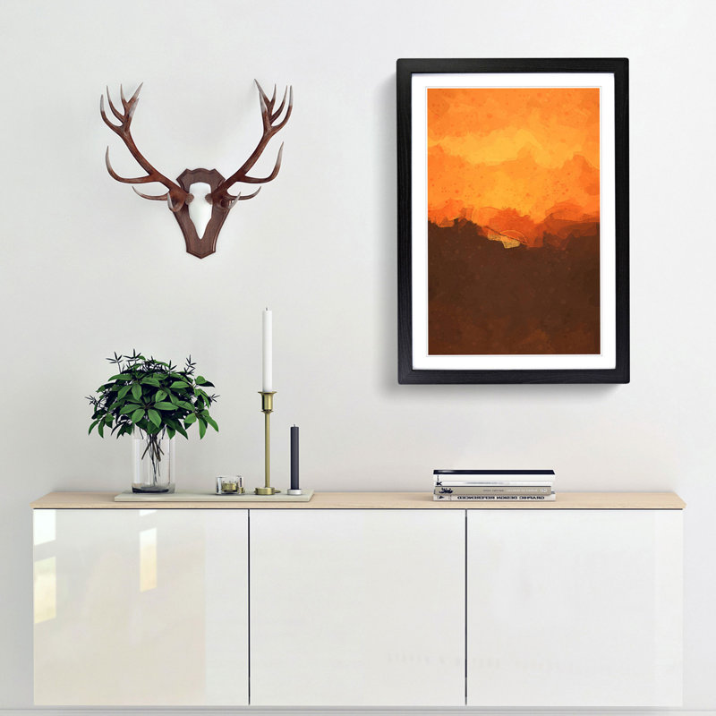 Orange Sunset Abstract Art - Picture Frame Graphic Art Print, 87cm H x 62cm W x 2cm D, Black Framed