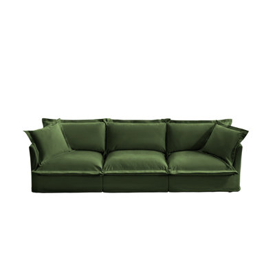 Canapé moderne à housse en chenille moderne, siège profond 3 places avec coussins moelleux et housses amovibles - Mobilier de salon vert confortable