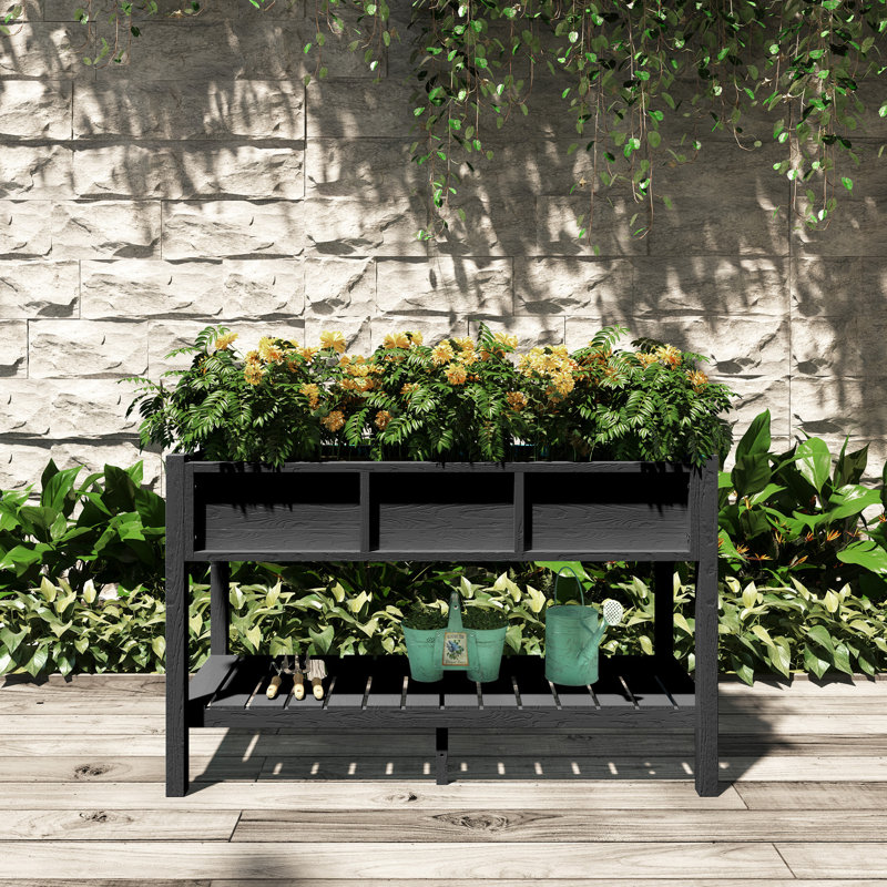 Raised Garden Bed Elevated Raised Planter for Patio Balcony, Black