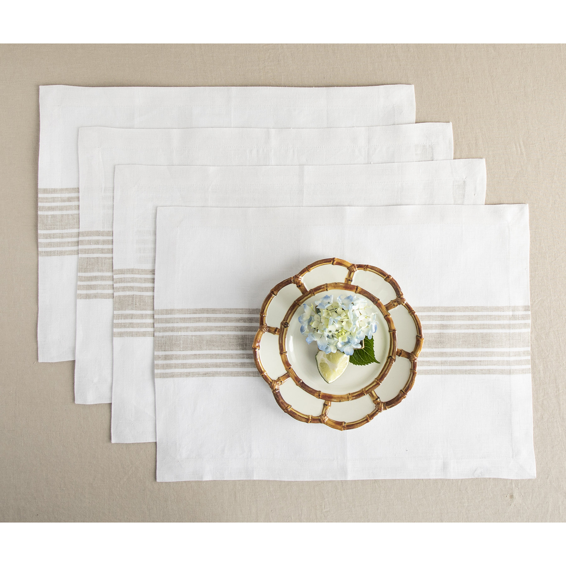 Cabana Stripe - 100% Linen Placemats (Set of 4) Solino Home Color: Natural/White