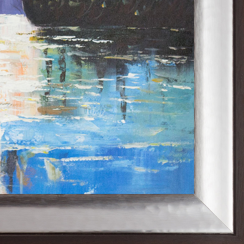 Rivière avec lune brillante - peinture sur toile encadrée, H 29,25 po x l 29,25 po x P 2 po, Magnésium