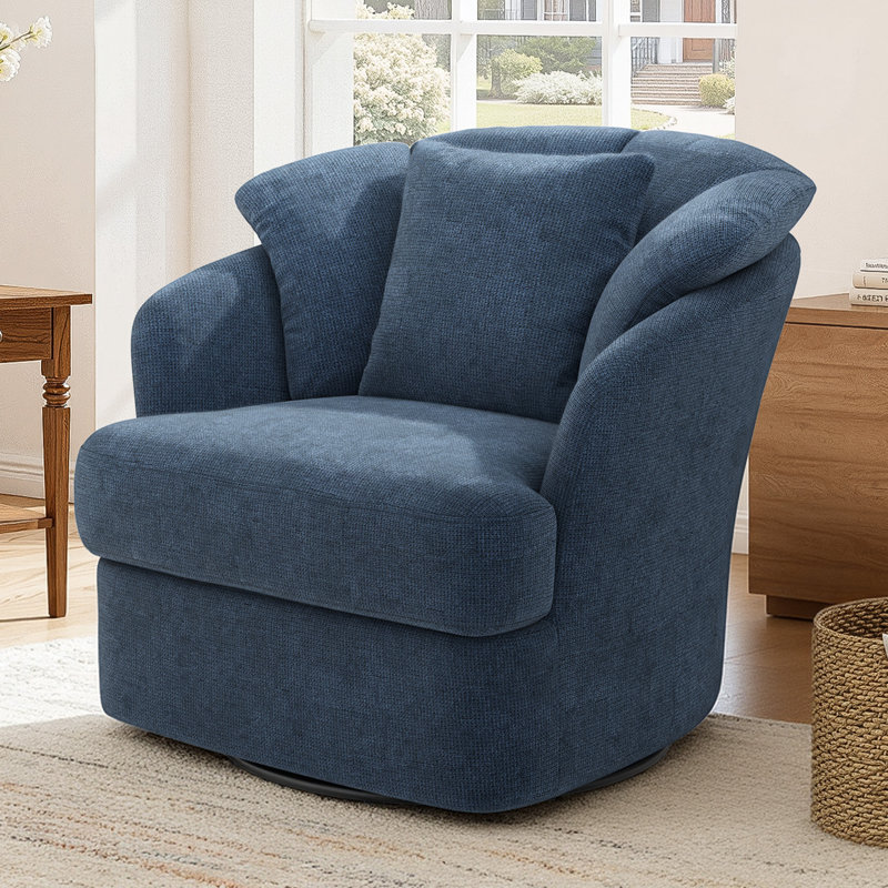 Meryl 32'' Wide Upholstered Swivel Barrel Chair, Blue