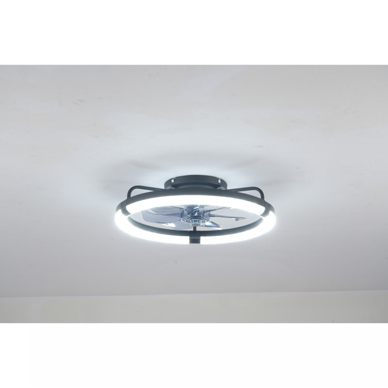 Ventilateurs de plafond 20 po avec ensemble, source de lumière DEL et télécommande, ventilateur DEL encastré moderne à intensité variable 3000-6500K, 6 vitesses, moteur à courant continu silencieux pour le salon, la chambre à coucher, la cuisine - noir mat