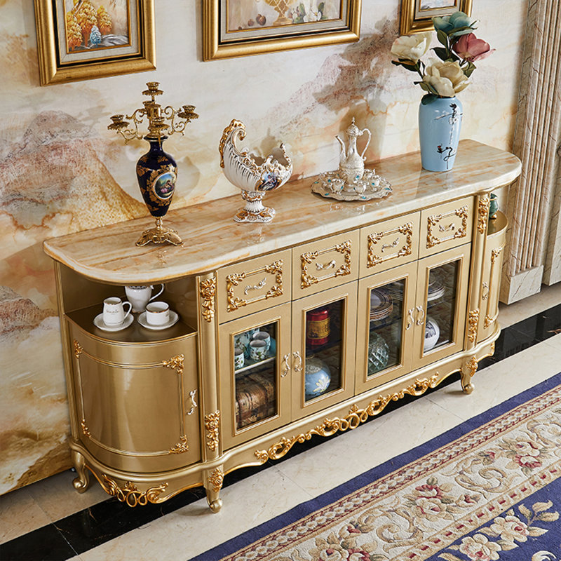 European Champagne Gold Marble Storage Cabinet