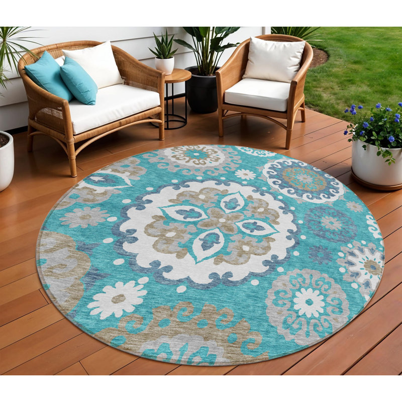 Tapis intérieur lavable 8 pi bleu sarcelle et gris