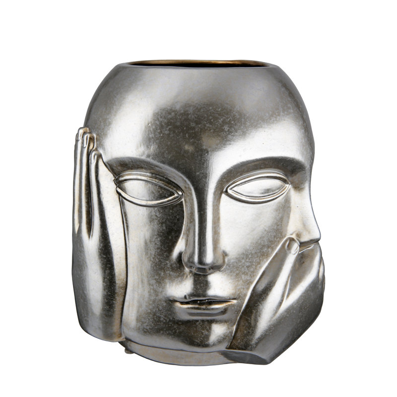 Abuzer Ceramic Table Vase, Silver