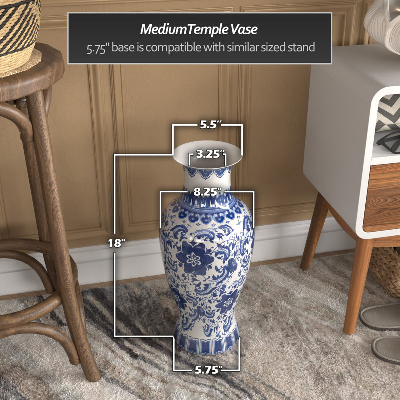 Vase de table en porcelaine Aneekha, Bleu, H 18 po x l 8,25 po x P 8,25 po