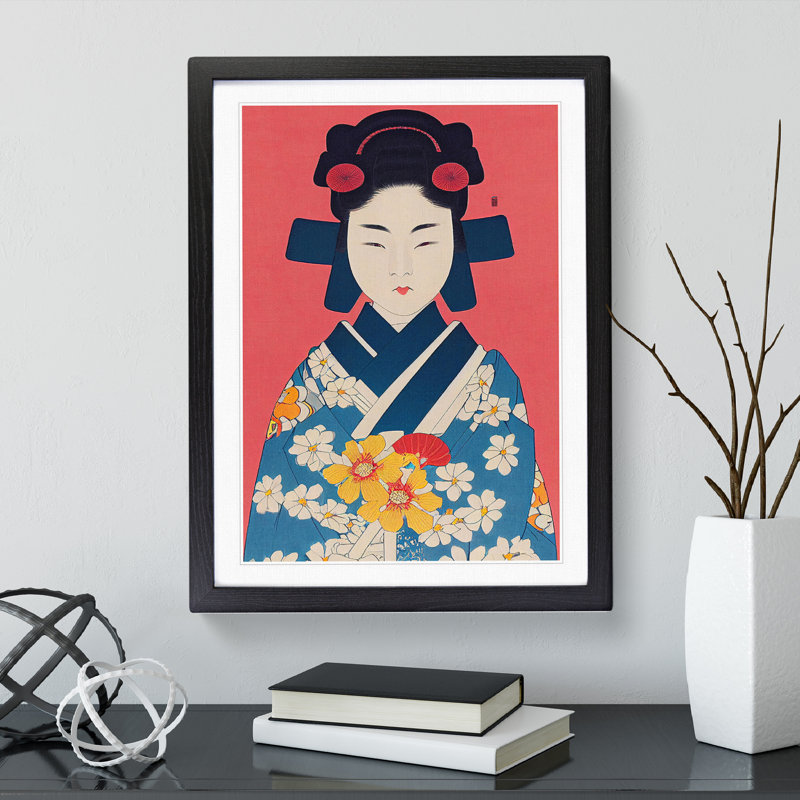 Graceful Geisha - Single Picture Frame Print, 64cm H x 46cm W x 2cm D, Black
