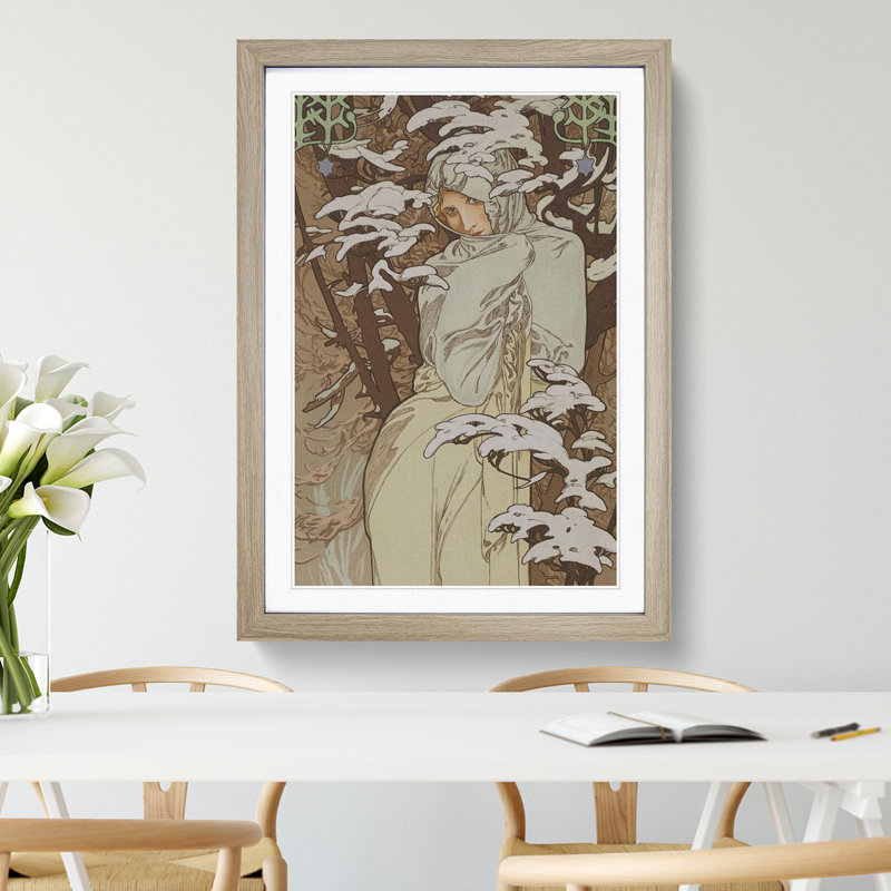 Winter by Alphonse Mucha - Picture Frame Painting, 65cm H x 48cm W x 2cm D, Oak Framed