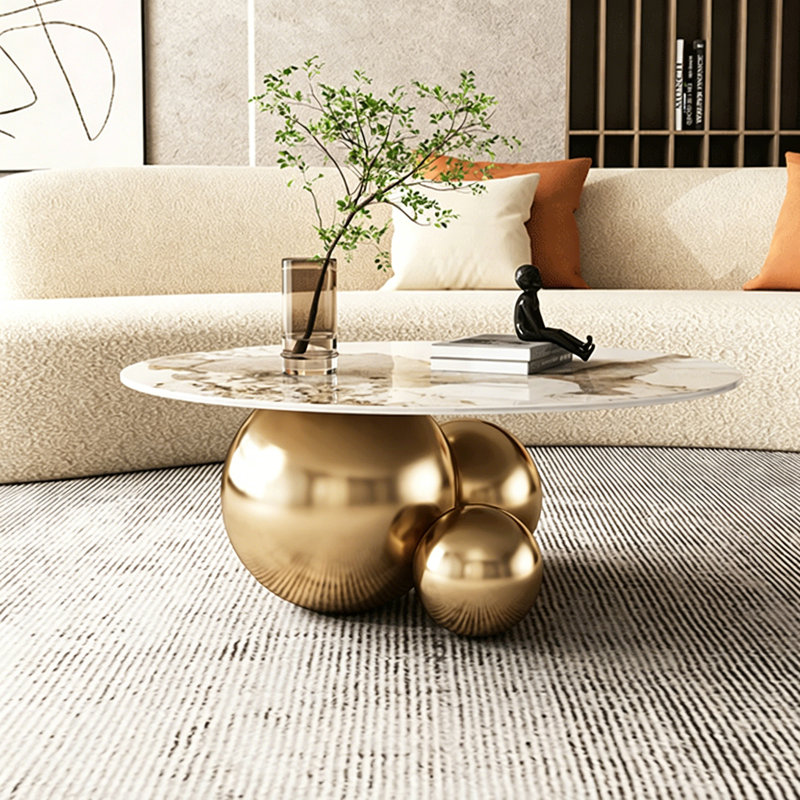 Table basse ronde de style italien, Gold, 17.7" H x 39.4" L x 39.4" W