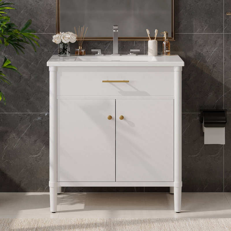 31" Bathroom Vanity With Sink, Bathroom Cabinet With Soft-Close Doors And Adjustable Shelf, Curved Profile Design, Rubber Wood Legs
