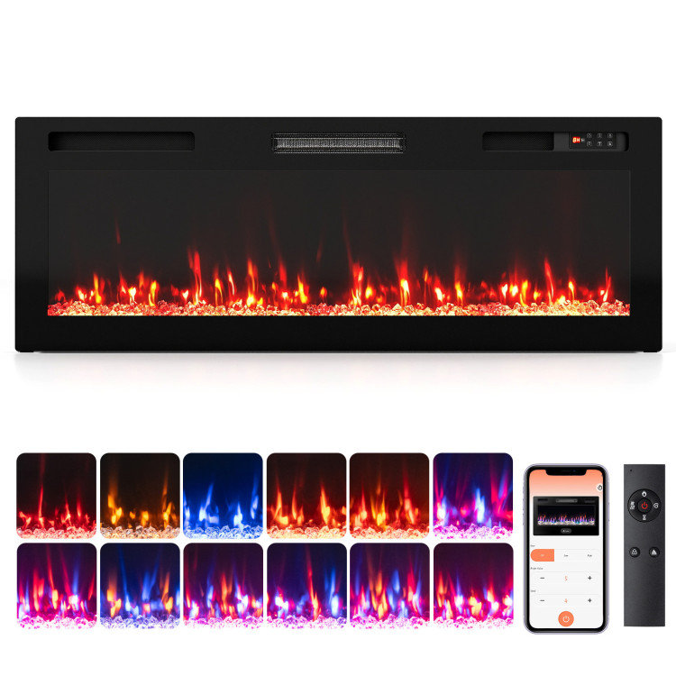 Cheminée électrique intelligente WiFi encastrée/murale de 30/36/40/50/60/72 pouces, H 18,1 po x l 50 po x P 3,3 po