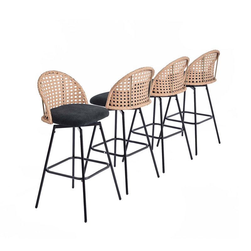 Swivel Upholstered Chenille Bar Stool, Black