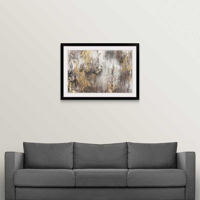 « Gold Ikat » Kaysen - impression, Cadre noir, H 28 po x l 38 po x P 1 po