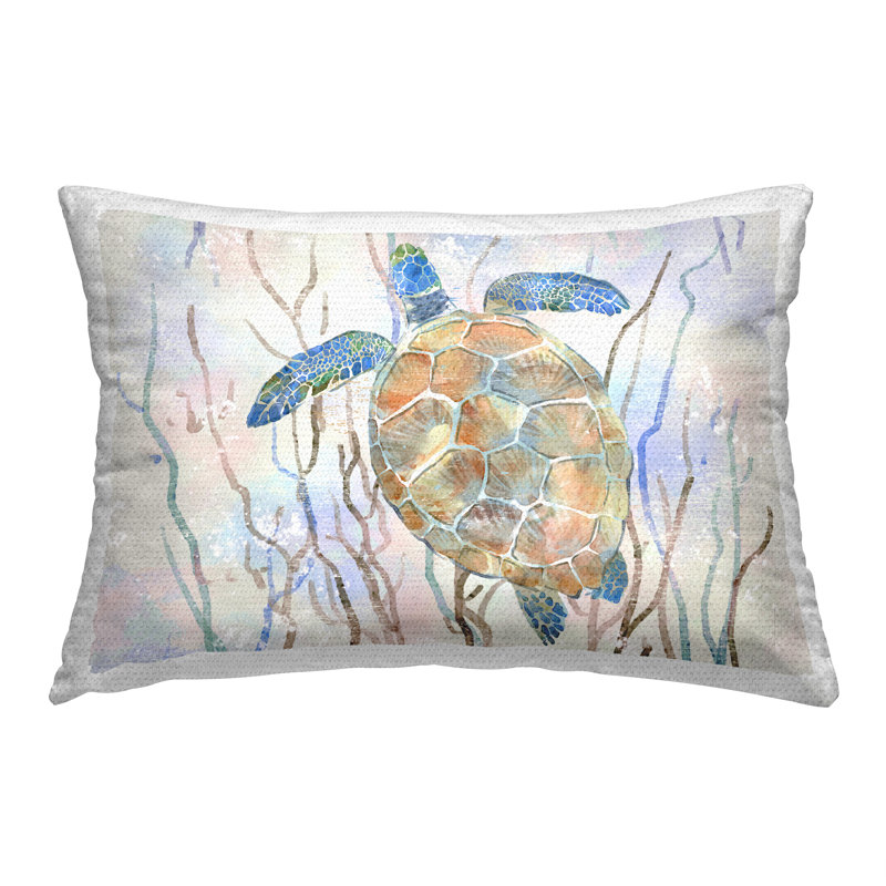 Coussin d'extérieur pastel à imprimé tortue bleue par Ziwei Li