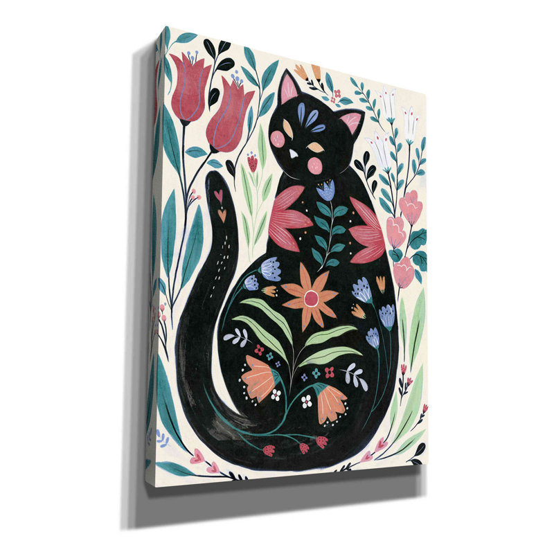 «Folksy Feline I» par Annie Warren, art mural sur toile, H 54 po x l 40 po x P 1,5 po