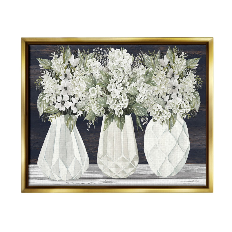 «Flowers In Geometric Vases Floater Frame» par Cindy Jacobs sur, Cadre flottant métallique doré, H 17 po x l 21 po