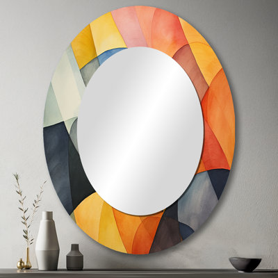 Motif géométrique de tuiles de couleurs douces II - Décoration murale ovale jaune