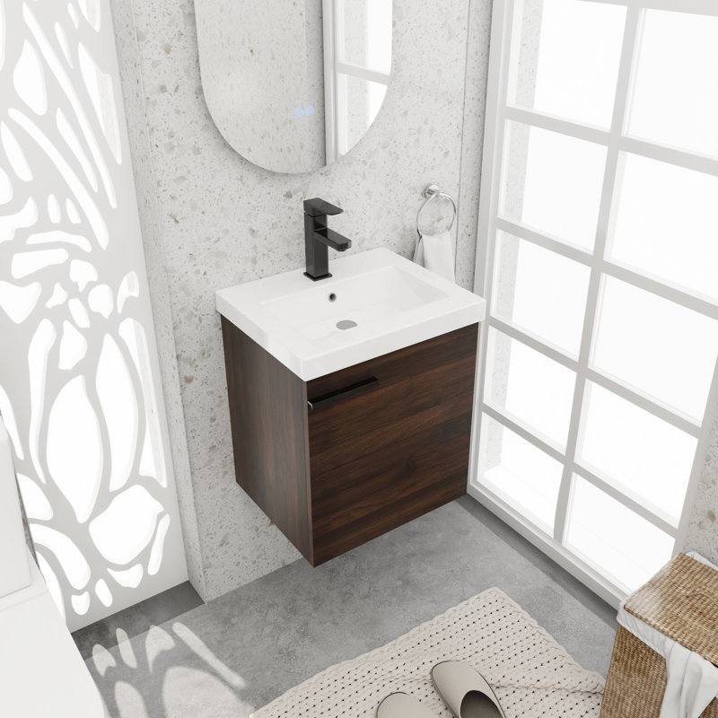 Ensemble de meuble-lavabo simple 18 po avec plateau en céramique Norna, Noyer de Californie