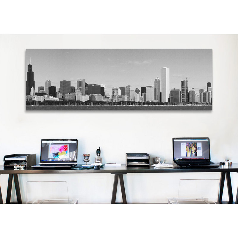 «Chicago Panoramic Skyline Cityscape», reproduction de photo sur toile en noir et blanc, H 16 po x l 48 po x P 1,5 po
