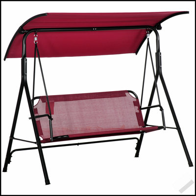 Banc de balancelle d'extérieur pour 3 personnes avec auvent réglable, structure en acier et accoudoirs pour la détente sur le patio, le jardin et la piscine