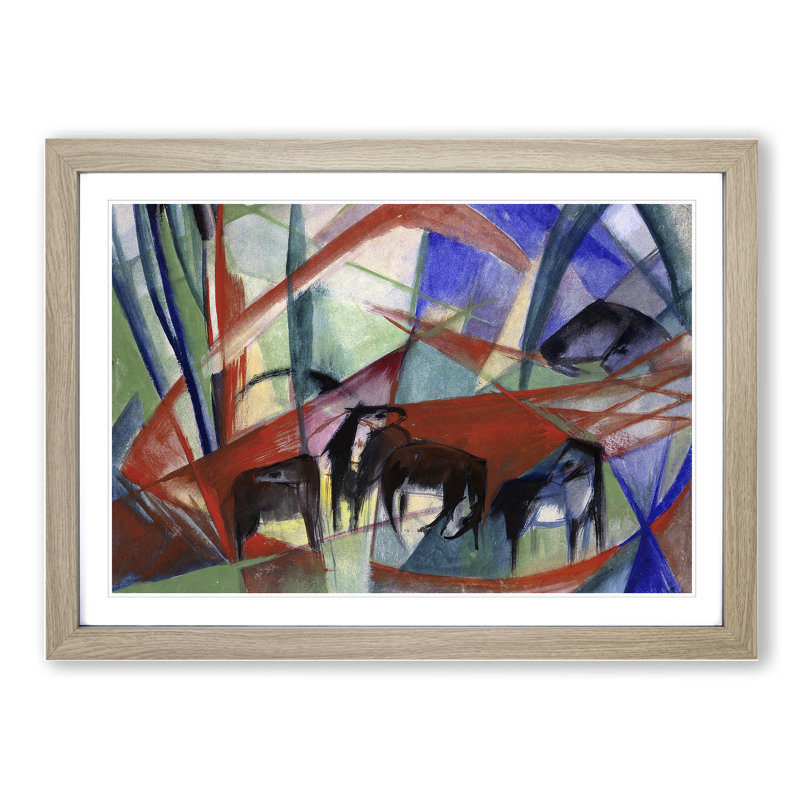 Many Horses by Franz Marc - Picture Frame Painting, Oak Framed, 36cm H x 48cm W x 2cm D