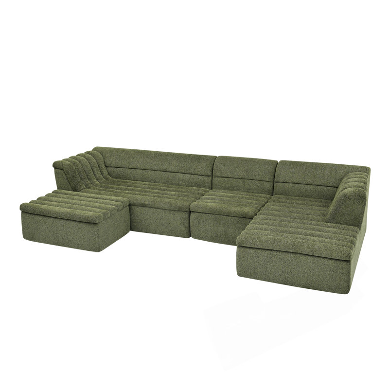 135 Inch U-Shaped Modular Sectional Sofa, Green Chenille