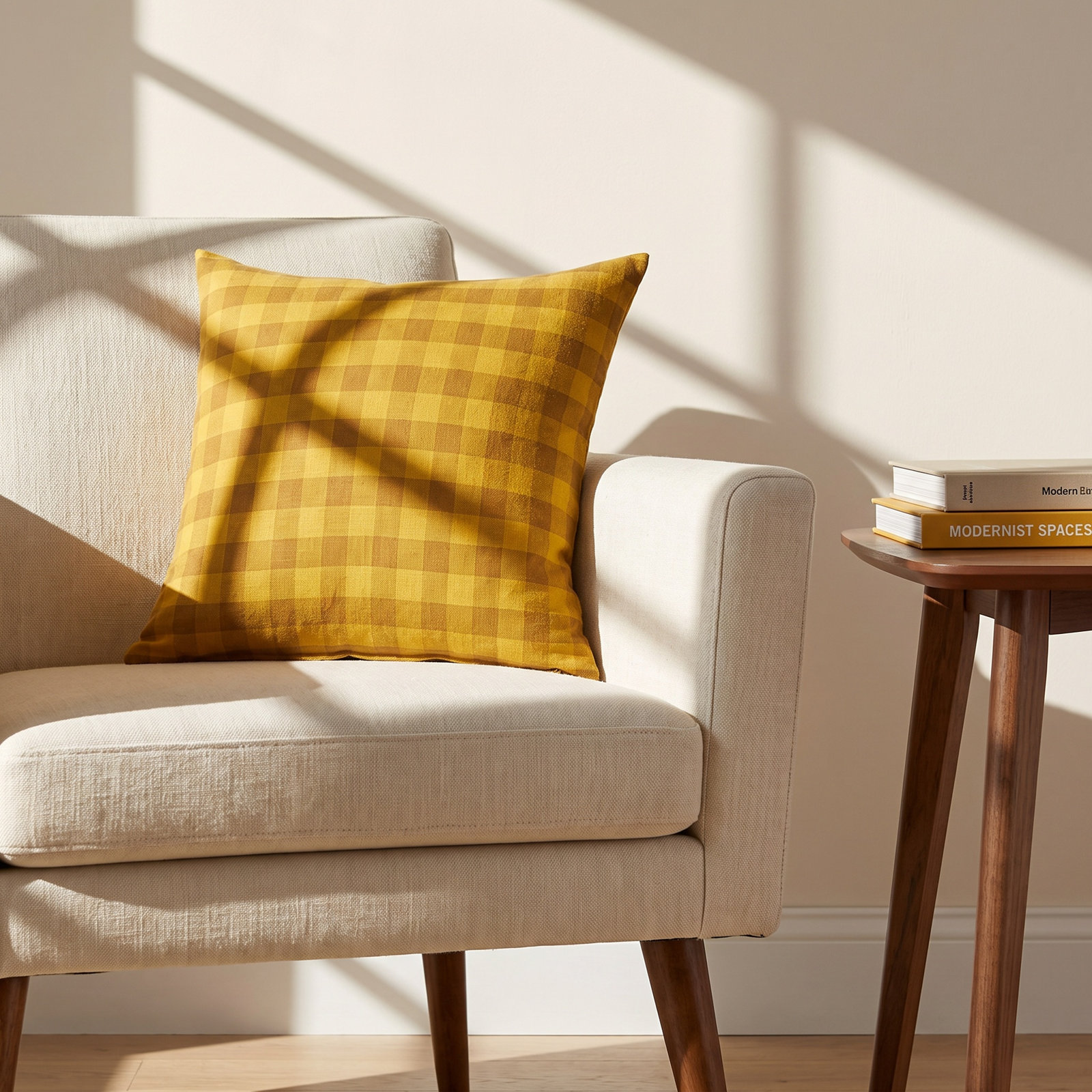 Essential Gingham Cotton Throw Pillow, Mustard/Bronze