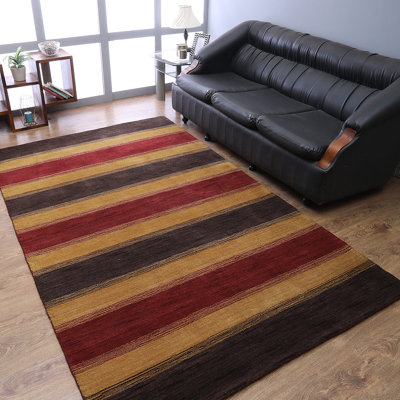 Manns Striped Hand Knotted Loom Wool Eco-Friendly Area Rugs - Brown Gold Colour, Contemporary Modern Design, High Pile Thick Handmade Anti Skid Area Rugs for Living Room, Bed Room