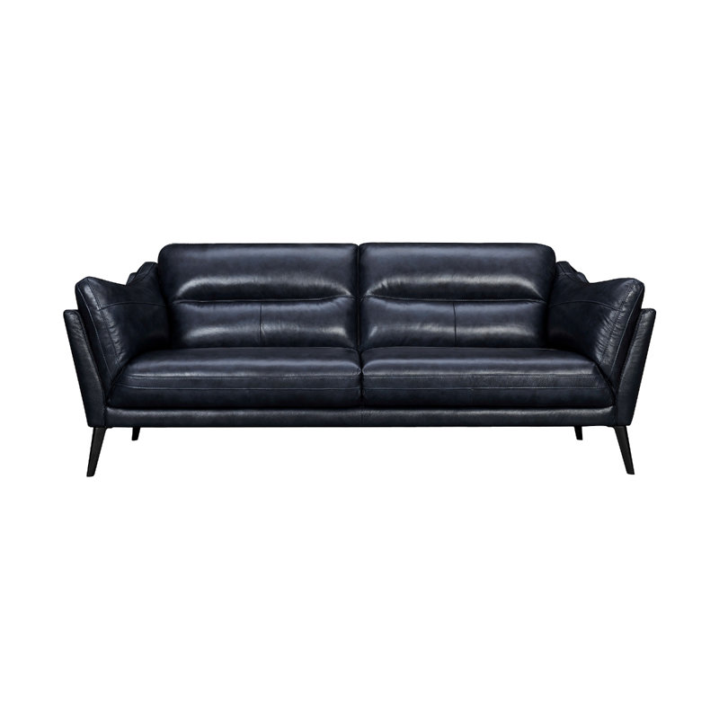 Mcelligott 87.37" Genuine Leather Recessed Arm Sofa, Blue Midnight