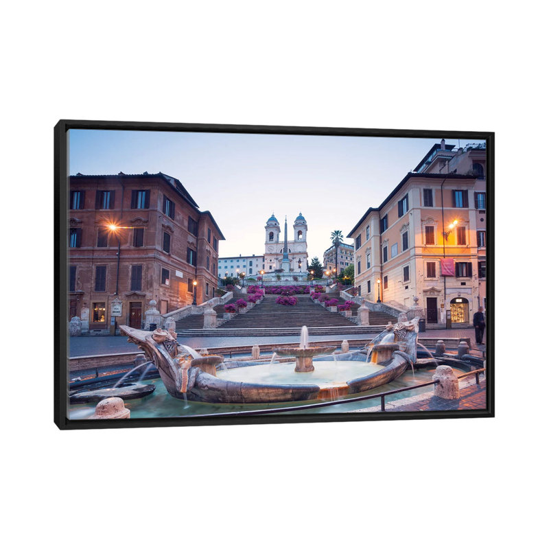 " Spanish Steps, Rome " by Matteo Colombo, 18" H x 26" W x 1.5" D, Black Floater Framed Canvas, No Mat