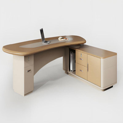 Modern Minimalist L-Shaped Executive Desk 102 in Wide with Cable Management, Built-In Power Outlets, Lockable Drawers  Solid Wood