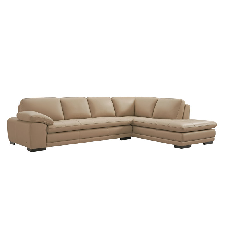 124" Wide Leather Match Sofa & Chaise, Right Hand Facing, Taupe Leather Match