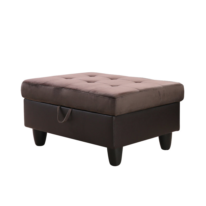 Repose-pieds de rangement en flanelle et en PVC de 35 pouces, Velours brun foncé / similicuir, Brun
